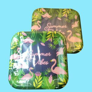 Pink Flamingo Paper Plates Summer Vibes 12 9 x 9 inch